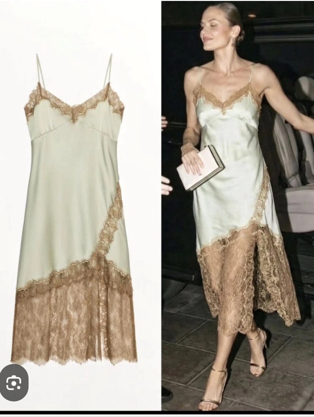 NWT Zara Lace-Trimmed Satin Midi Slip Dress Extra Large XL Light Khaki
